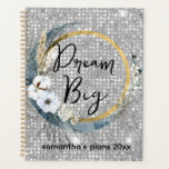 Glam Boho Celestial Moon Faux Silver Glitter Bokeh Planner<br><div class="desc">Customisable name design with glamourous faux silver glitter bokeh background with boho floral moon.</div>