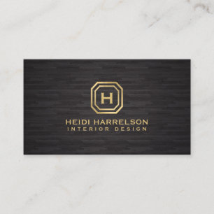 Glam Box Logo Monogram on Dark Wood Designer Business Card