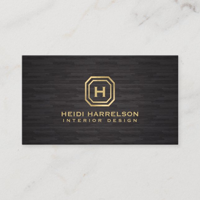 Glam Box Logo Monogram on Dark Wood Designer Business Card (Front)