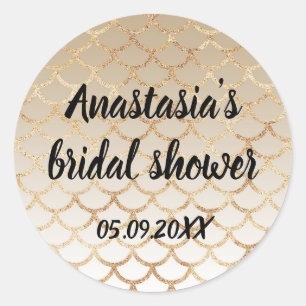 Glam Bridal Shower Gold Mermaid Glitter Sparkles Classic Round Sticker