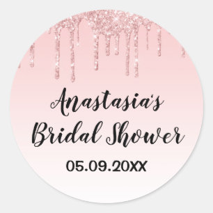 Glam Bridal Shower Pink Rose Gold Glitter Drips Classic Round Sticker
