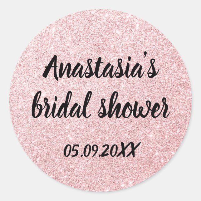 Glam Bridal Shower Pink Rose Gold Glitter Sparkles Classic Round Sticker (Front)
