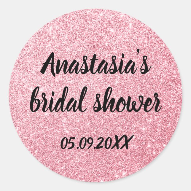 Glam Bridal Shower Pink Rose Gold Glitter Sparkles Classic Round Sticker (Front)
