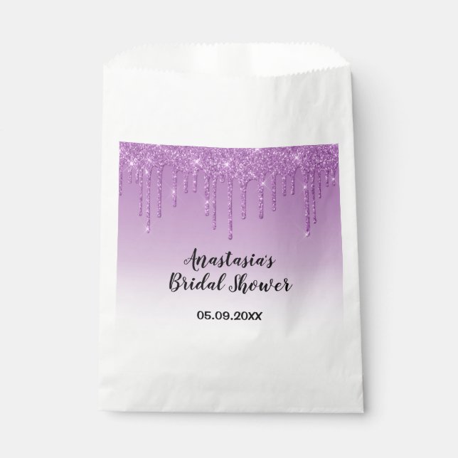 Glam Bridal Shower Purple Glitter Drips Sparkle Favour Bags (Front)