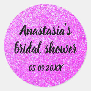 Glam Bridal Shower Purple Glitter Sparkles Name Classic Round Sticker