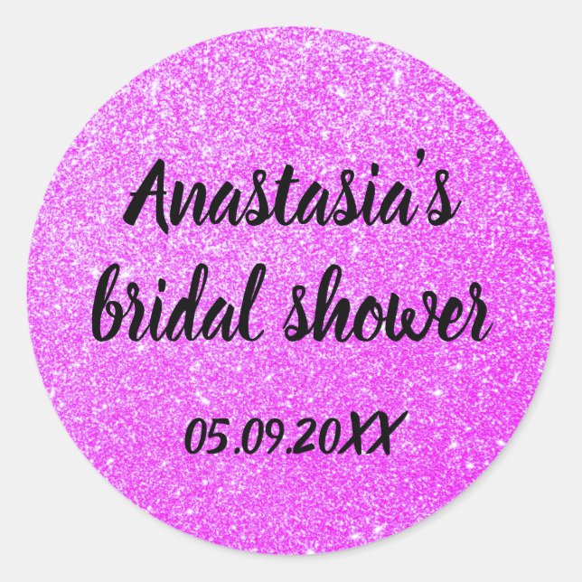 Glam Bridal Shower Purple Glitter Sparkles Name Classic Round Sticker (Front)