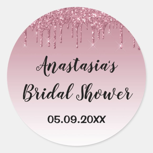 Glam Bridal Shower Purple Rose Gold Glitter Drips Classic Round Sticker (Front)