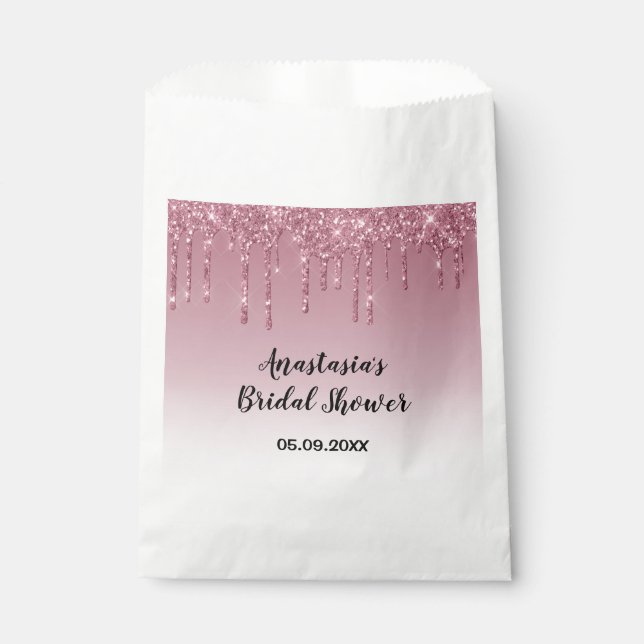 Glam Bridal Shower Purple Rose Gold Glitter Drips Favour Bags (Front)