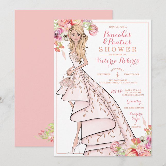 Glam Bride Pancakes and Panties Lingerie Shower Invitation (Front/Back)
