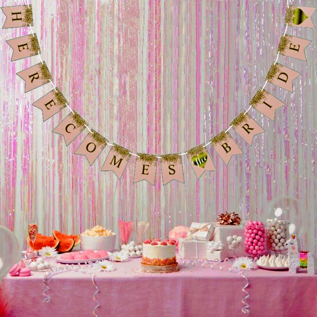 Glam Bride Pink Gold Sparkle Sprinkle Shower Party Bunting (Creator Uploaded)