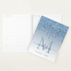 Glam Bright Blue Glitter Drips Girly Monogram 2021