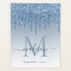 Glam Bright Blue Glitter Drips Girly Monogram 2021
