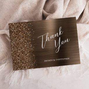 Glam Bronze Metallic Wedding Flat Thank You Card