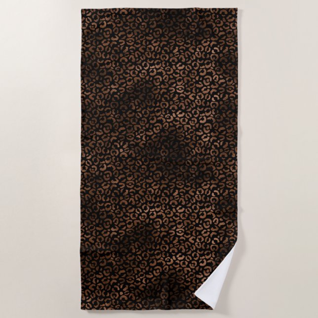 Glam Brown Black Leopard Print Beach Towel (Front)