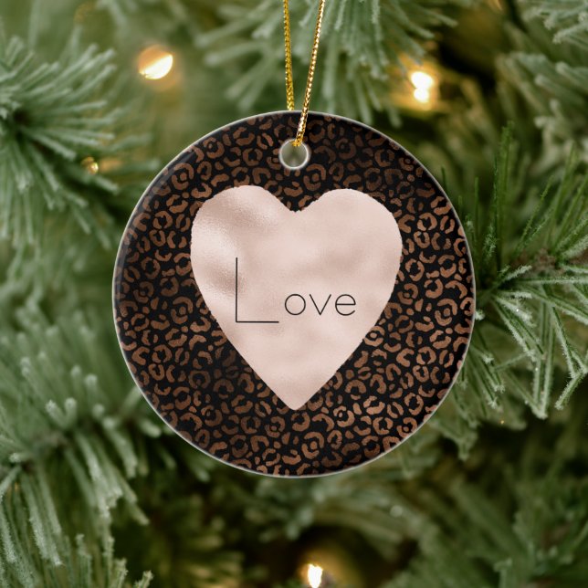 Glam Brown Black Leopard Print Heart Ceramic Tree Decoration (Tree)