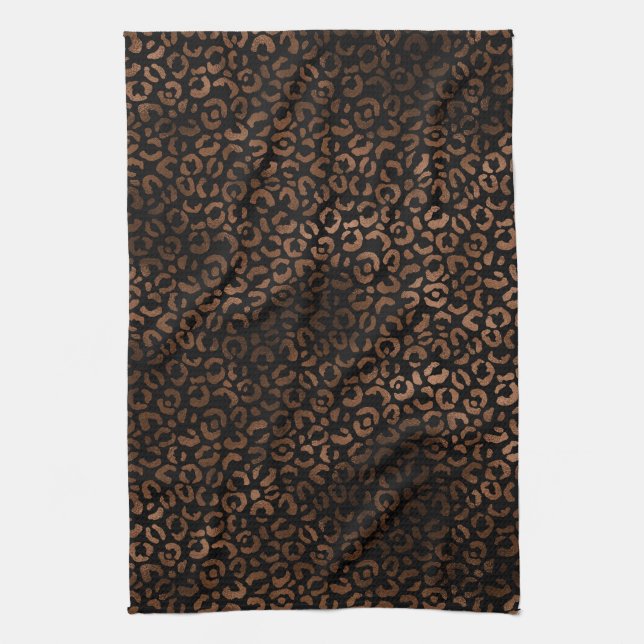 Glam Brown Black Leopard Print Tea Towel (Vertical)