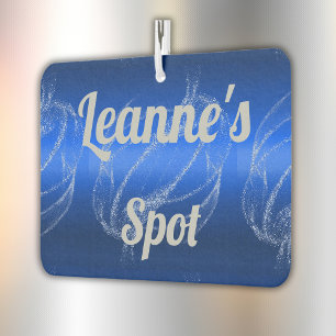 Glam Brushed Metal and Glitter Blue Monogram   Car Air Freshener
