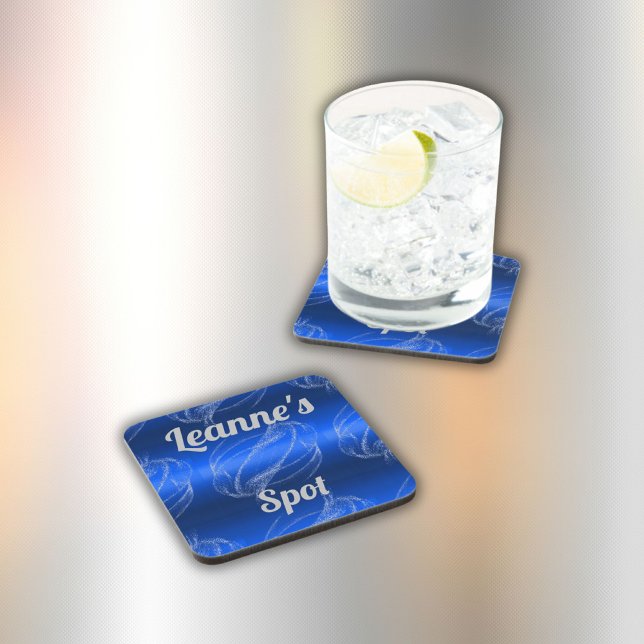 Glam Brushed Metal and Glitter Blue Monogram | Coaster (Creator Uploaded)