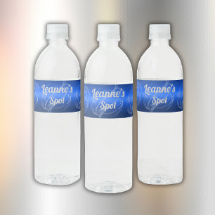 Glam Brushed Metal and Glitter Blue Monogram Water Bottle Label