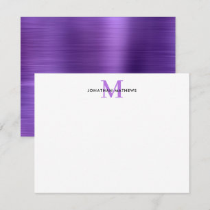 Glam Brushed Metal Purple Classic Monogram Card
