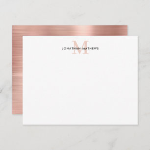 Glam Brushed Metal Rose Gold Classic Monogram Card