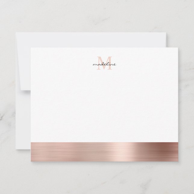 Glam Brushed Metal Rose Gold Girly Monogram Card (Front)