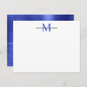 Glam Brushed Metal Royal Blue Classic Monogram Card