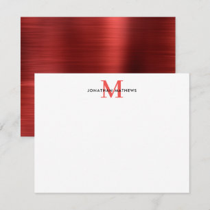 Glam Brushed Metal Ruby Red Classic Monogram Card
