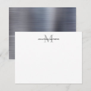 Glam Brushed Metal Silver Grey Classic Monogram Card