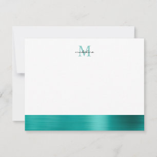 Glam Brushed Metal Teal Green Girly Monogram Card