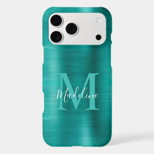 Glam Brushed Metallic Teal Elegant Script Monogram