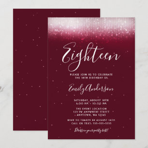 Glam Burgundy 18th Birthday Invitation