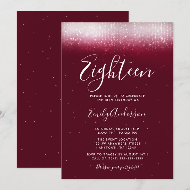 Glam Burgundy 18th Birthday Invitation (Front/Back)