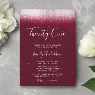 Glam Burgundy 21st Birthday Invitation