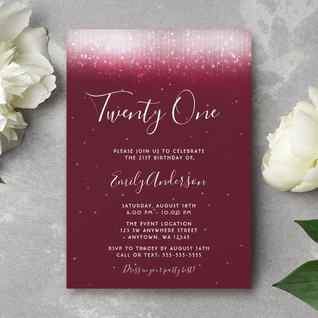 Glam Burgundy 21st Birthday Invitation (Creator Uploaded)