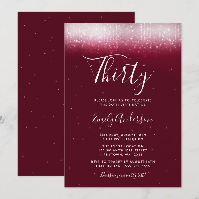 Glam Burgundy 30th Birthday Invitation (Front/Back)