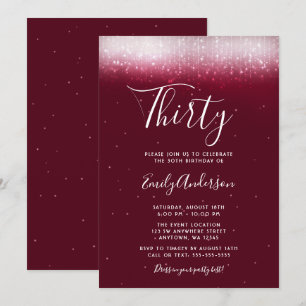 Glam Burgundy 30th Birthday Invitation