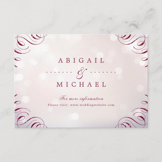 Glam burgundy calligraphy vintage wedding insert (Front)