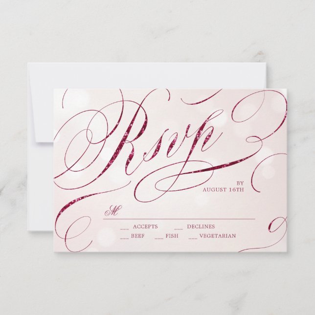 Glam burgundy calligraphy vintage wedding RSVP Card (Front)