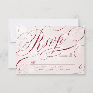 Glam burgundy calligraphy vintage wedding RSVP Card