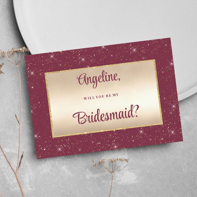 Glam burgundy gold glitter confetti Bridesmaid  Invitation (Glam burgundy gold glitter confetti Bridesmaid )