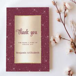 Glam burgundy gold glitter confetti Thank You  Invitation