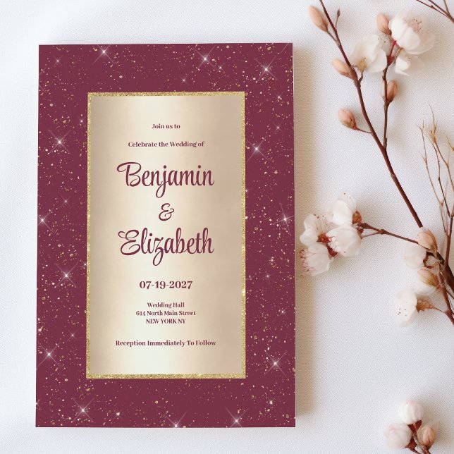 Glam burgundy gold glitter confetti Wedding Invitation (Glam burgundy gold glitter confetti Wedding )