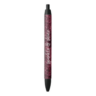 Glam Burgundy Leopard Print Black Ink Pen