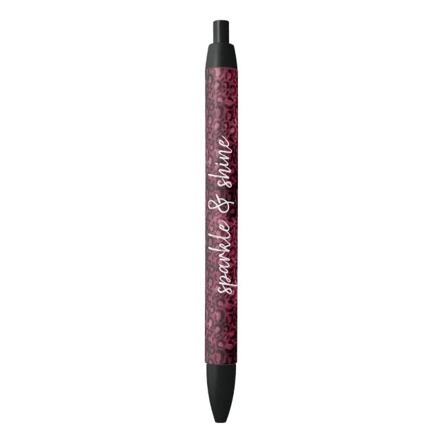 Glam Burgundy Leopard Print Black Ink Pen (Front Vertical)