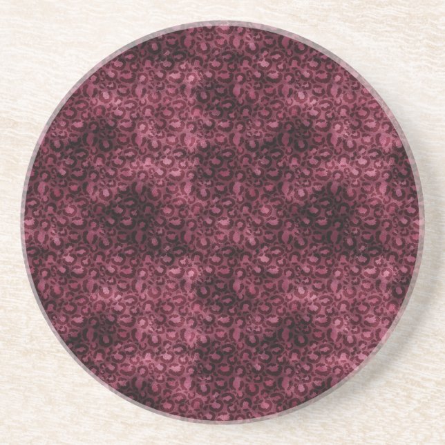 Glam Burgundy Leopard Print Coaster (Front)