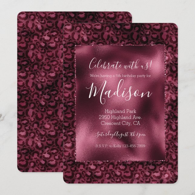 Glam Burgundy Leopard Print Invitation (Front/Back)