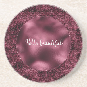 Glam Burgundy Leopard Print Personalised Coaster