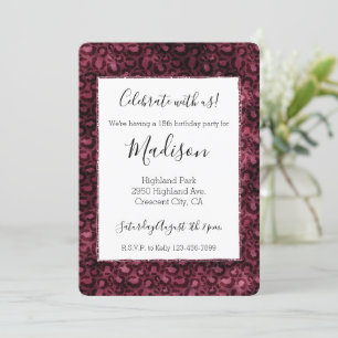Glam Burgundy Leopard Print White Invitation