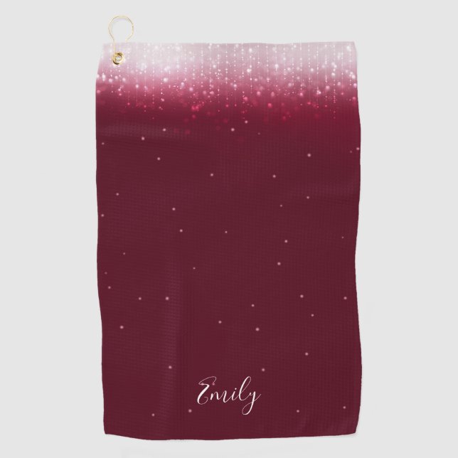 Glam Burgundy Personalised Golf Towel (Front)
